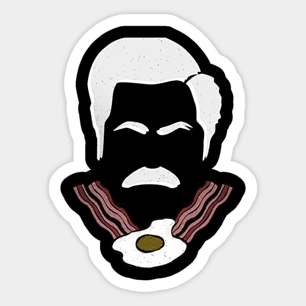 Ron Swanson Bacon and Eggs Black Shirt Sticker by truefriend